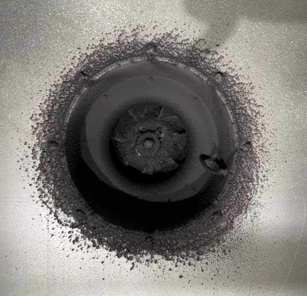 Industrial paint-system exhaust fan before dry ice blasting.